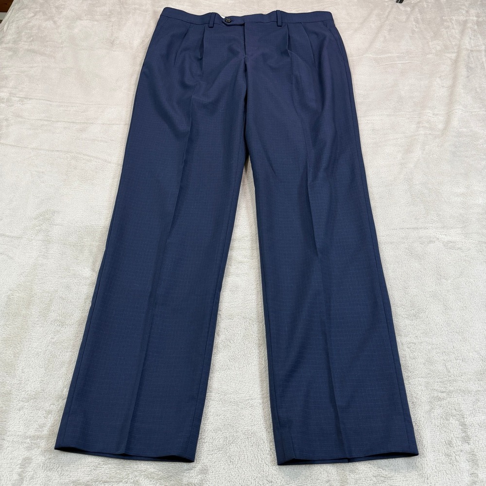 Ralph Lauren Mens 34x32 Navy Blue Pleated Dress Pants Stretch Trousers Casual